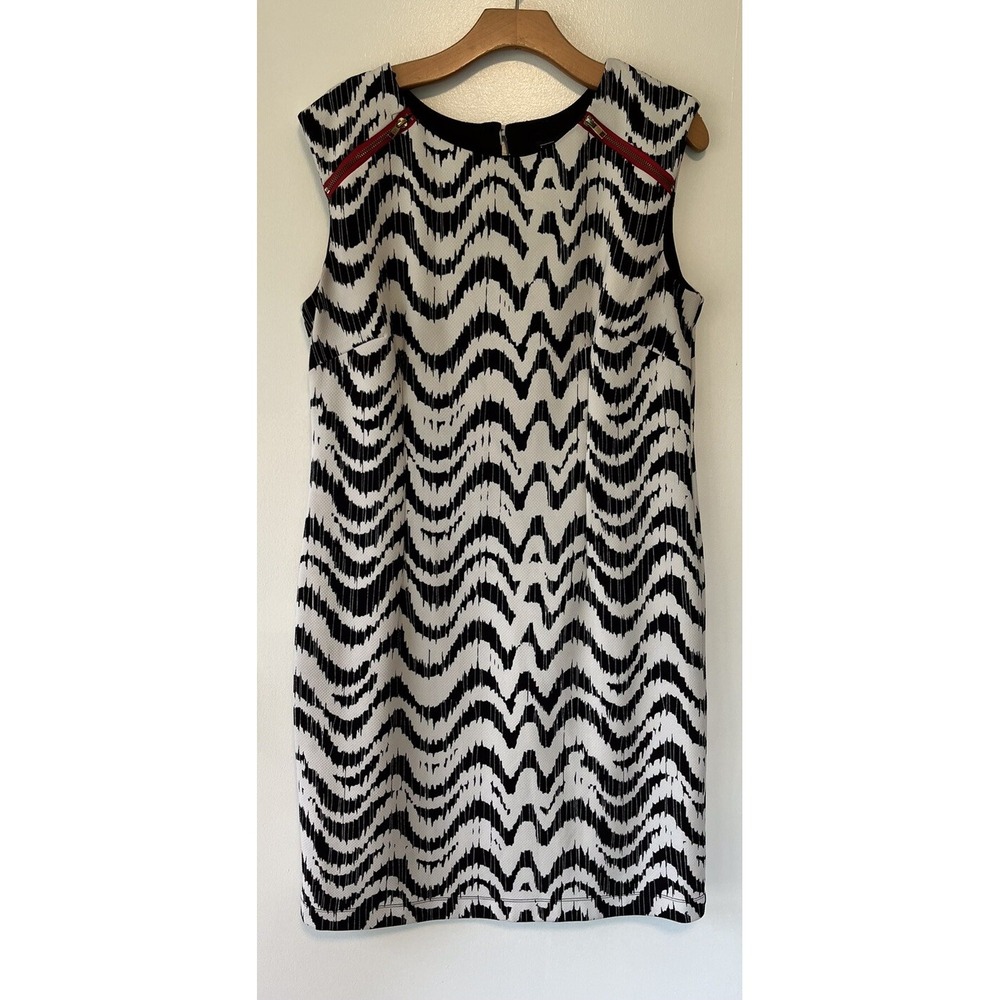 Karin Stevens Dress Size 14 Sleeveless Career Sheath Office Cocktail White Black